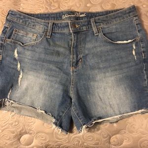 Distressed denim shorts